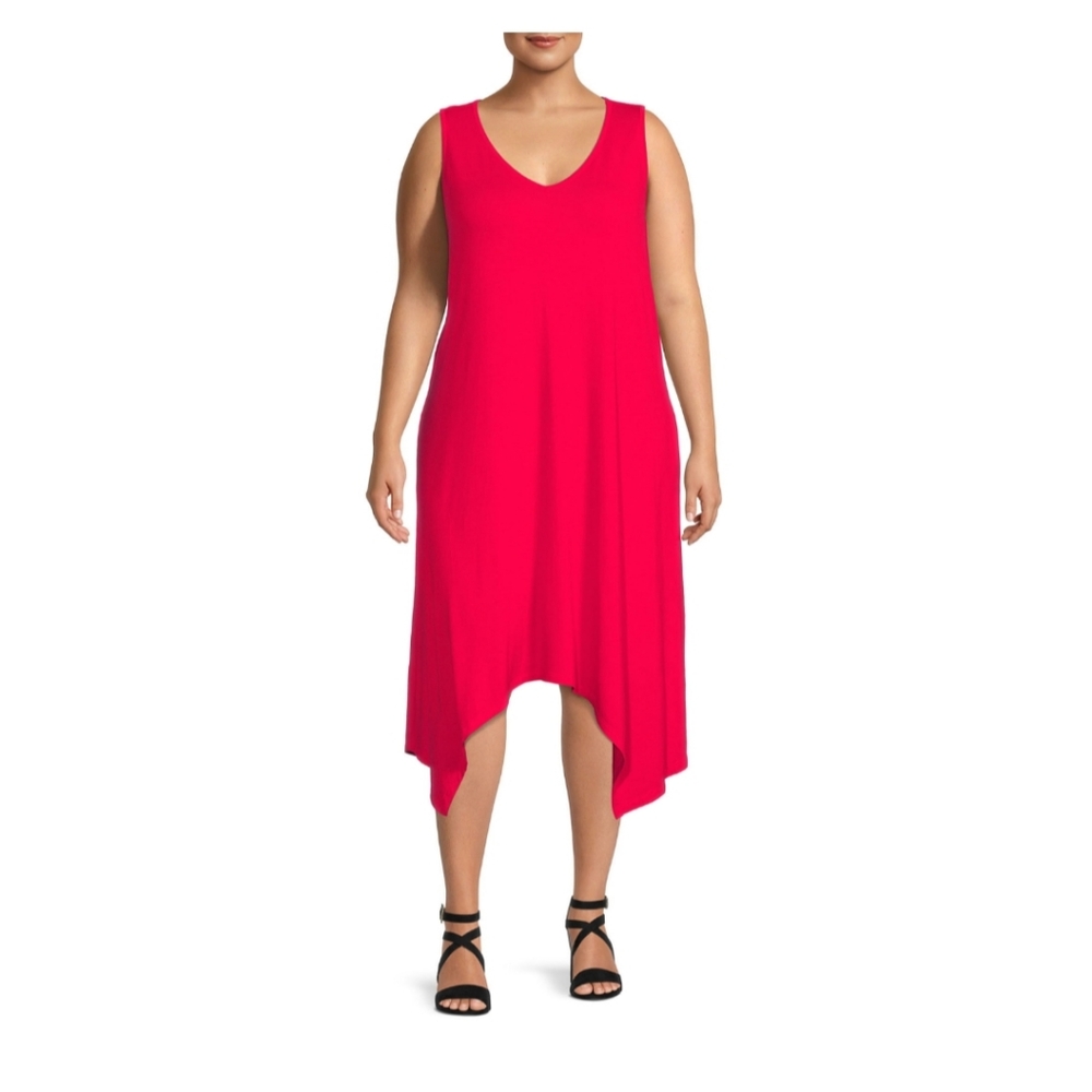 Dress w/Pockets Swing Midi Dress Asymmetrical Hem